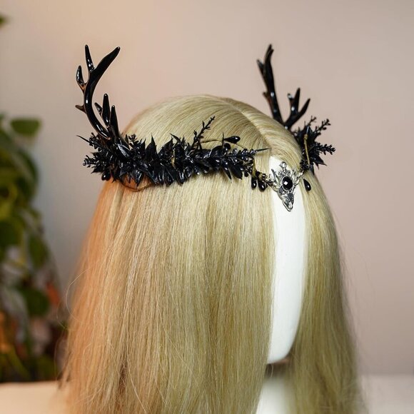 Gothic Black Antler Crown Fairy Headband Festival Costume Accessory main image 8